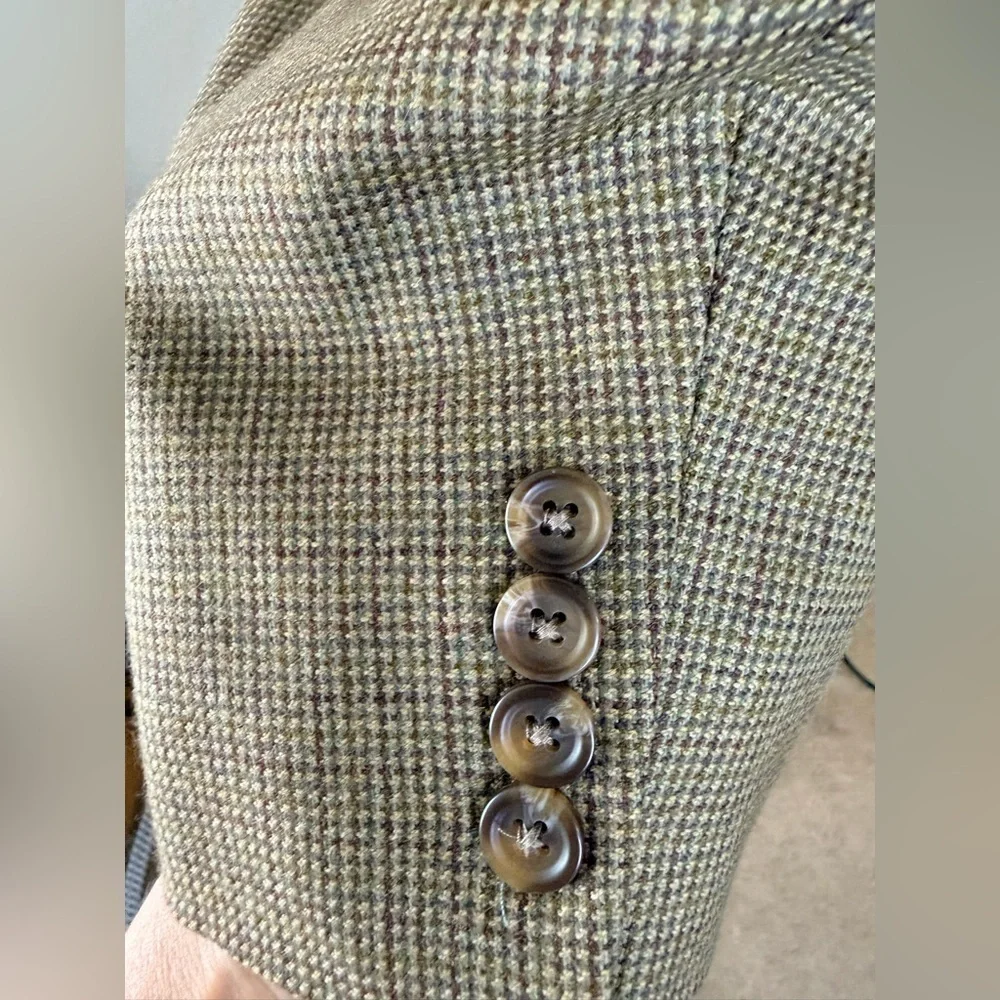 Ralph Lauren Men’s lambswool classic blazer jacket houndstooth plaid brown Lrg